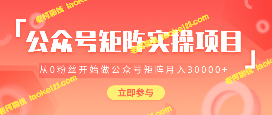 从0粉丝赚钱的公众号矩阵实操项目，价值2580元，月入30000+。-老柯聊钱