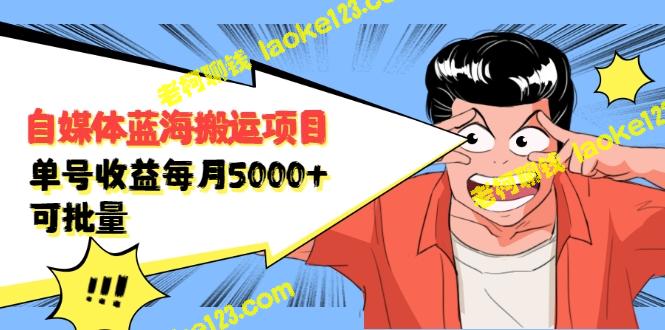 蓝海自媒体搬运项目：批量操作单号每月收益5000+-老柯聊钱