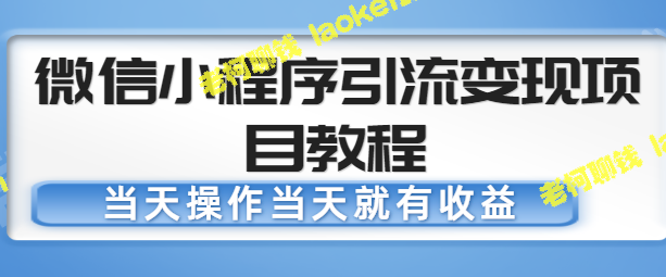 微信小程序引流变现教程，当天操作当天收益，轻松实现赚钱【原创】-老柯聊钱