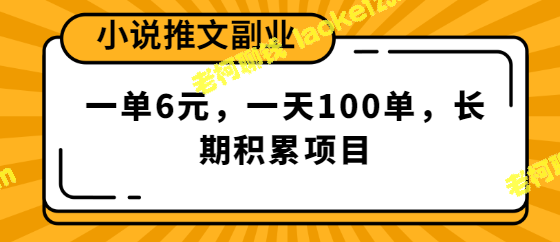 小说副业赚钱，一单6元，一天100单，长期稳定【视频教程】-老柯聊钱