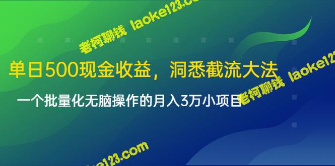 无脑操作月入3万，学会截流大法赚取500元现金-老柯聊钱