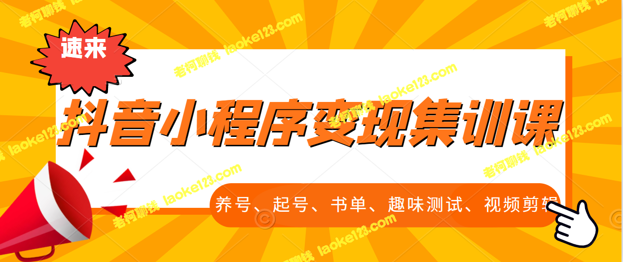 抖音小程序变现全流程训练：养号、起号、书单、趣味测试、视频剪辑-老柯聊钱