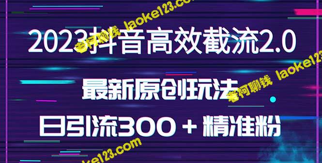 创业粉必备：独家抖音高效截流2.0玩法，日引超300流量！（价值1280元）-老柯聊钱