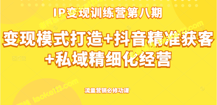 IP变现营第八期：打造IP变现模式，精准获客与私域经营，助你流量营销成功-老柯聊钱