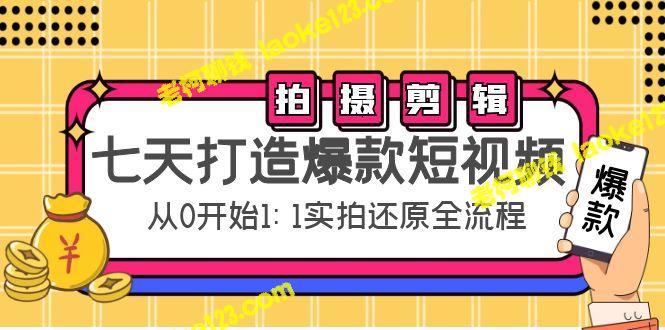 七天内学会短视频制作：从零开始实操拍摄和剪辑全过程-老柯聊钱