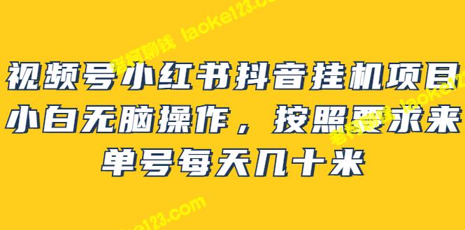 【实测】小白轻松上手的挂机项目，视频号、小红书、抖音均适用，单日收益轻松几十元-老柯聊钱