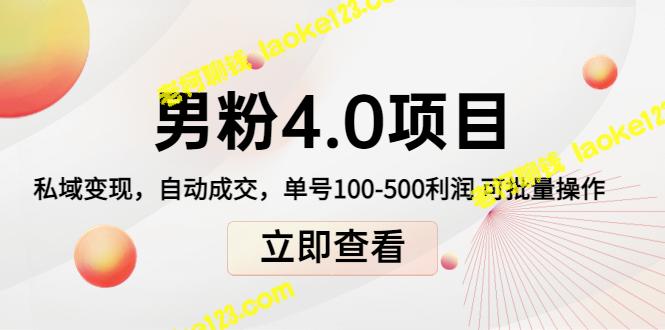 私域变现男粉4.0：自动成交单号利润高，可批量（附送其它版本）-老柯聊钱