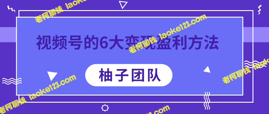 6种视频号变现方法，每种方法年利百万，限时视频教程。-老柯聊钱