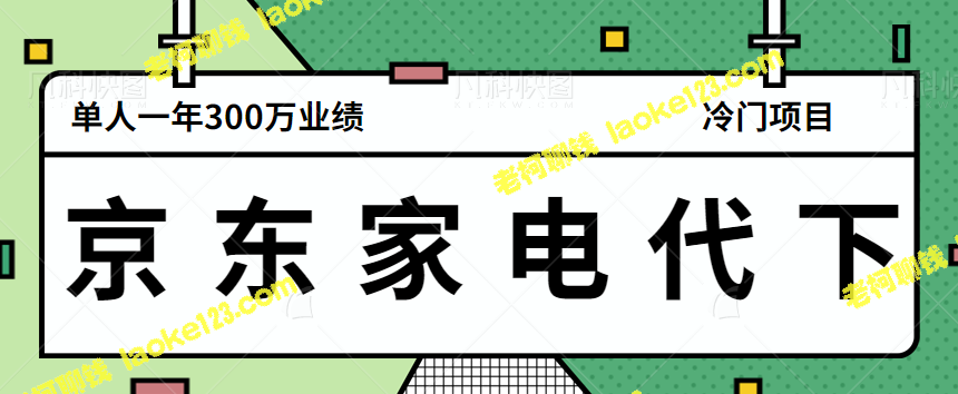 京东家电代下单新颖技巧：单人年销额轻松300万【视频教程】-老柯聊钱