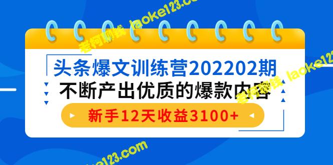 头条新手12天收益3100+，训练营教你打造优质爆文-老柯聊钱