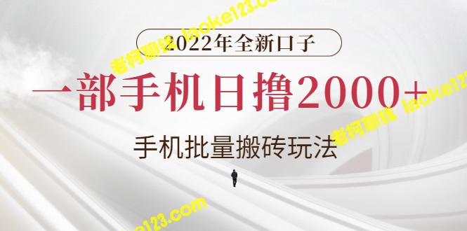 2022全新口子，手机搬砖神器，单日撸2000元+-老柯聊钱