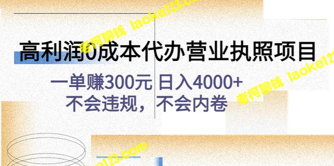 免费代办营业执照，一单赚300元，日入4000+，零成本高利润，稳妥合规，避免内卷。-老柯聊钱