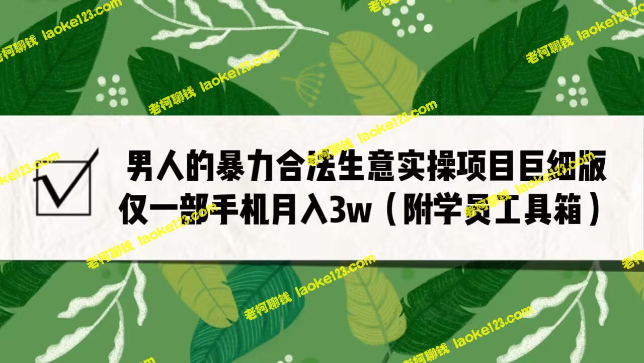 男性暴力合法生意实操：仅用手机月入3w（附赠学员工具箱）-老柯聊钱