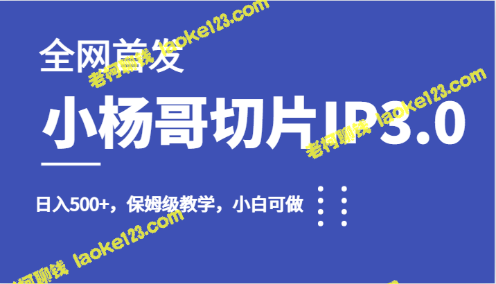 小杨哥IP3.0：日入500+，保姆级教学，适合小白操作-老柯聊钱